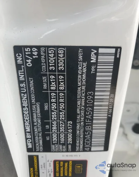 2015 Mercedes-Benz Ml 350 z USA, uszkodzony, nr VIN 4JGDA5JB1FA591093